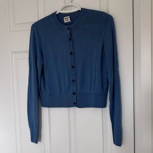 Sunday Best Button Up Long Sleeve Knit Cardigan in Blue